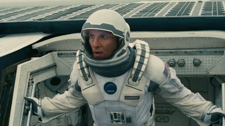Cooper emerging from a ship in "Interstellar" (2014)