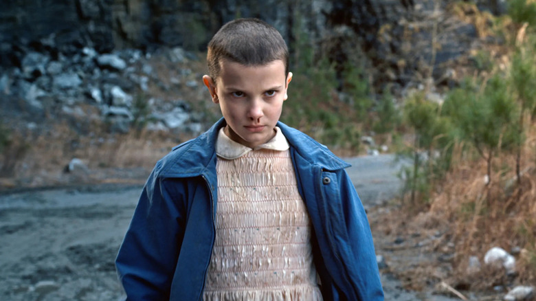 Eleven with her nose bleeding on Stranger Things