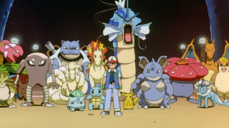 Ash Ketchum strolling in with his Pokémon army in "Pokémon: The First Movie"