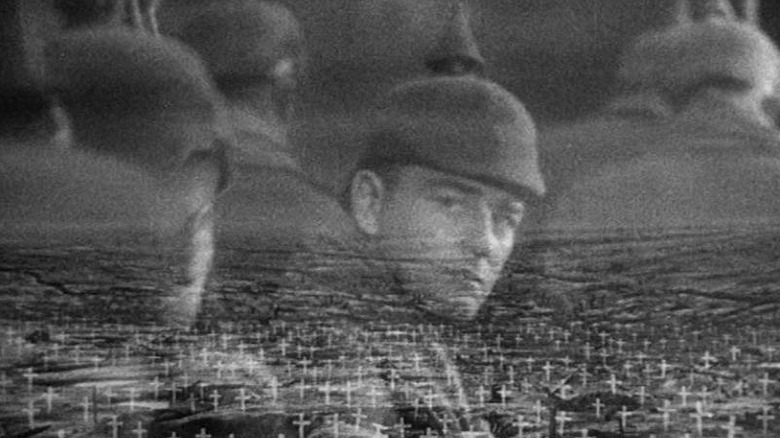 Paul looking over his shoulder in All Quiet on the Western Front