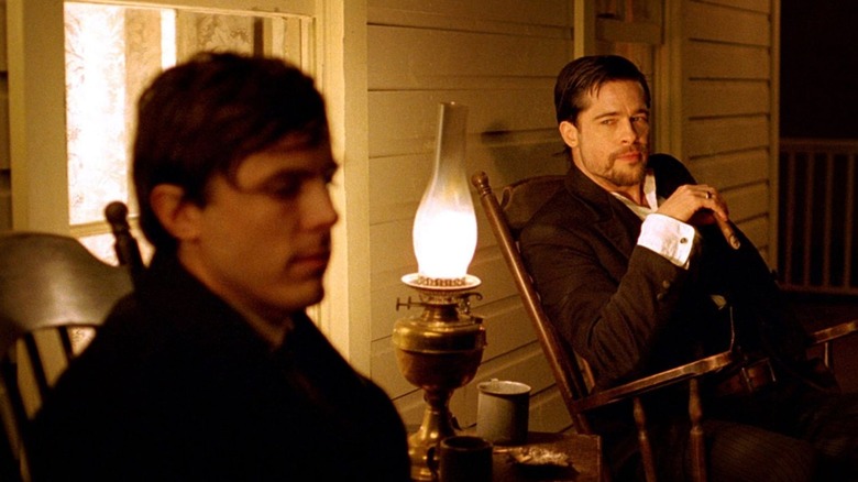 Jesse James gazing at the man who would eventually kill him in The Assassination of Jesse James by the Coward Robert Ford (2007)
