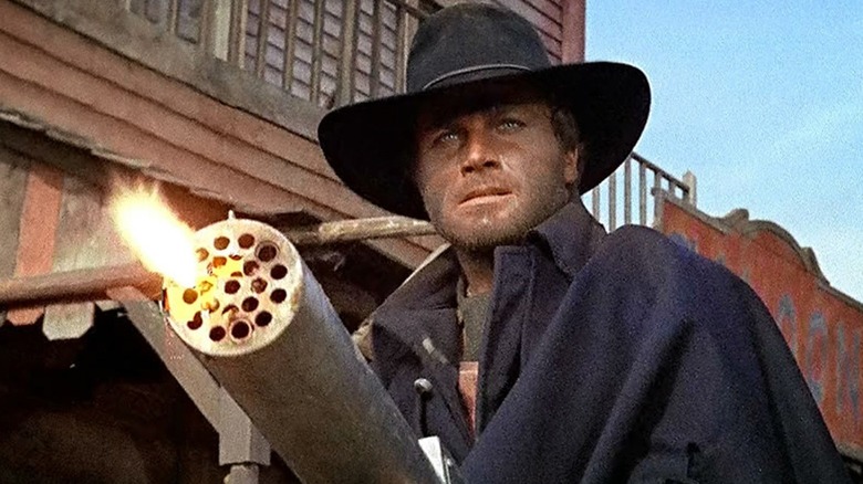 Django firing a gatling gun in Django (1966)