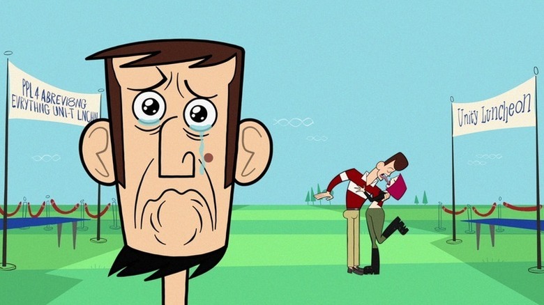 Abraham Lincoln crying with Kennedy and Joan kissing in the background on "Clone High" (2002-2003, 2023-2024)
