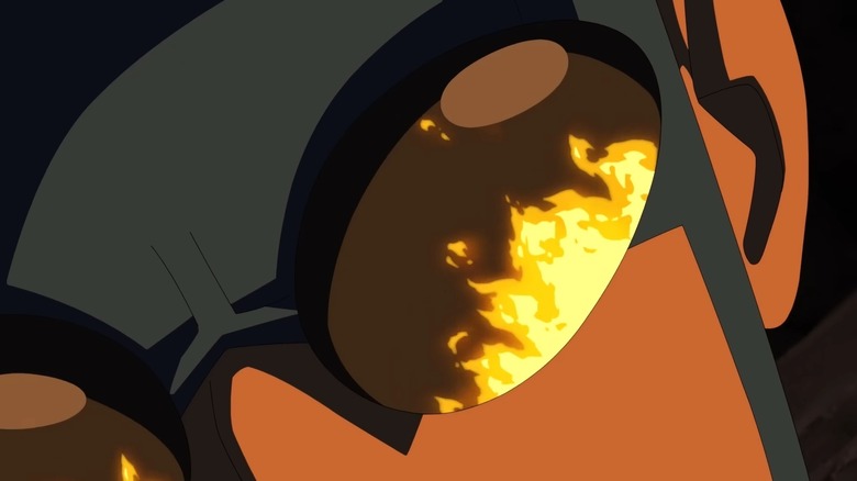 Fire reflected in Invincible's mask's eye covering in "Invincible" (2021-present)