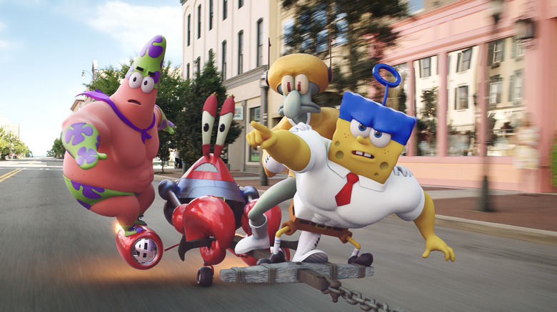SpongeBob and his super-powered pals racing to the rescue in The SpongeBob Movie: Sponge Out of Water (2015)