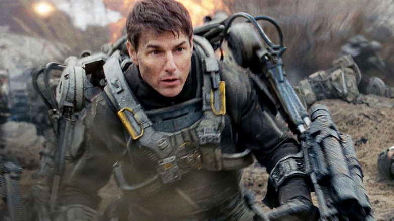 Major William Cage in the heat of battle in Edge of Tomorrow (2014)