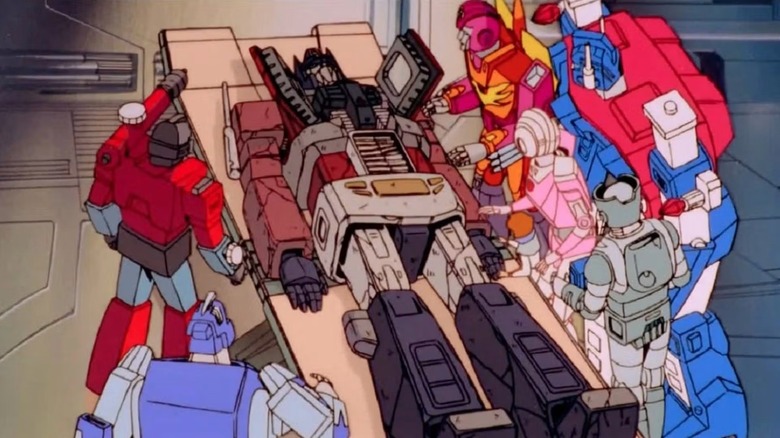 Autobots mourning the dead Optimus Prime in The Transformers: The Movie (1986)