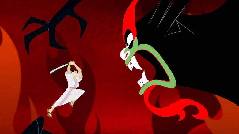Jack leaping towards Aku in Samurai Jack (2001)