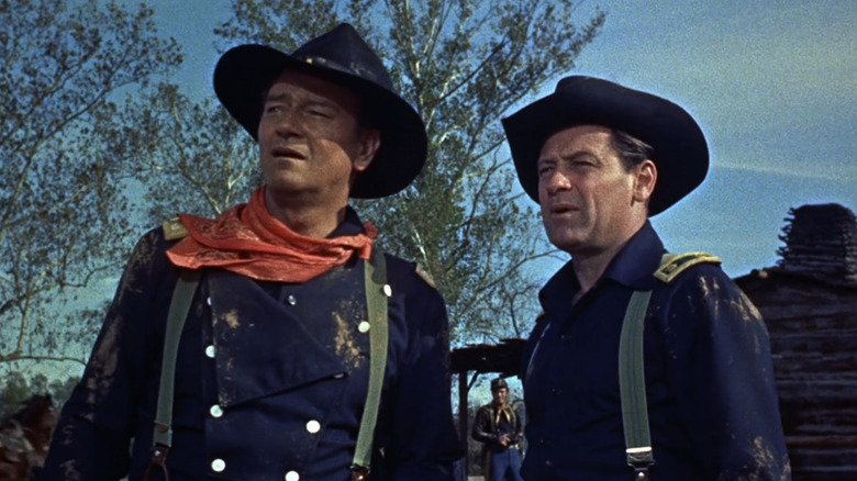 John Marlowe and Henry Kendall look at their opponents in "The Horse Soldiers" (1959)