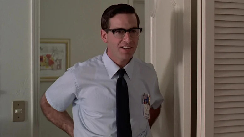 Lewis Skolnick wearing a shirt and a tie in Revenge of the Nerds