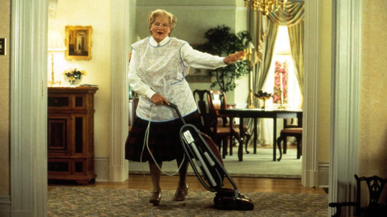 Mrs. Doubtfire singing and vacuuming in Mrs. Doubtfire