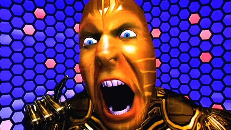 A cyberspace man screaming in "The Lawnmower Man"