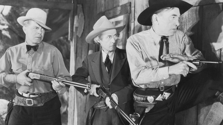 A tense shootout from The Last Outlaw (1936)