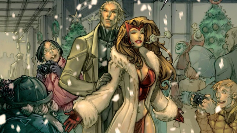 Ultimate Quicksilver with his arms around Scarlet Witch in "Ultimates 3" #1
