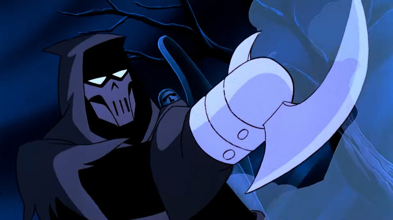 Phantasm pointing her hook in Batman: Mask of the Phantasm