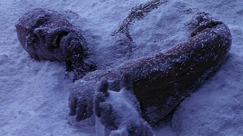 A dead and frozen prisoner on Rura Penthe in "Star Trek VI: The Undiscovered Country"