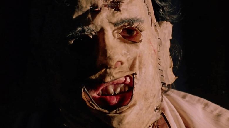 Leatherface snarls menacingly in "The Texas Chain Saw Massacre"