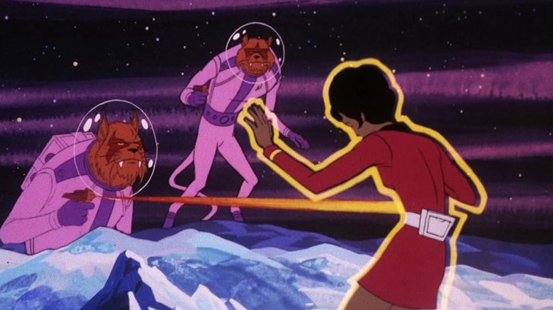 Kzinti shoot Uhura with a phaser in Star Trek: The Animated Series