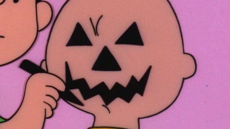 Scary face on back of Charlie Brown's face