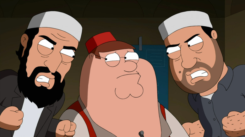 Terrorists staring at Peter on "Family Guy"