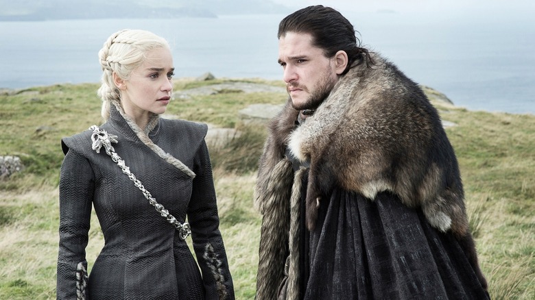 Daenerys Targaryen looking at Jon Snow in Game of Thrones