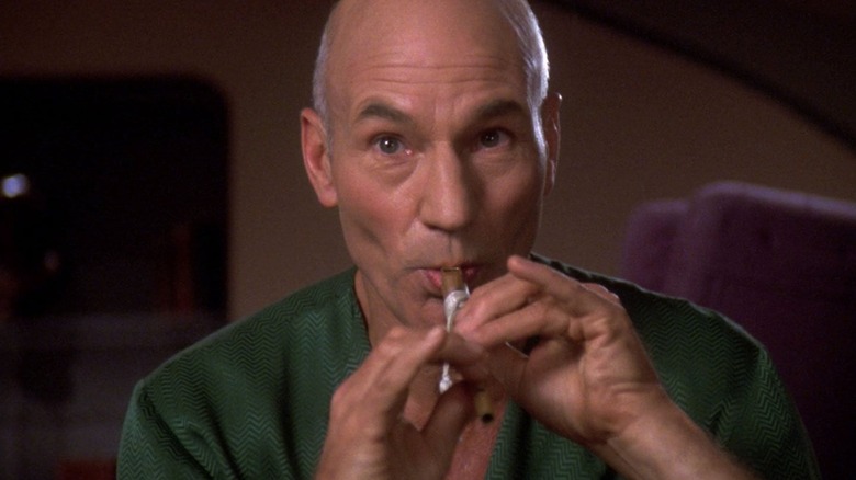 Captain Picard playing the flute in his quarters in 