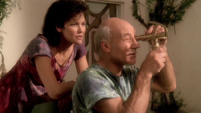 Captain Picard as Kamin with his daughter Meribor in "Star Trek: The Next Generation"