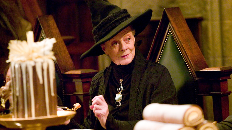 McGonagall at her desk looking skeptical in Harry Potter and the Sorcerer's Stone