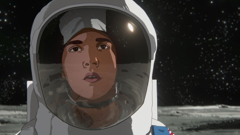 Astronaut gazing out from the moon