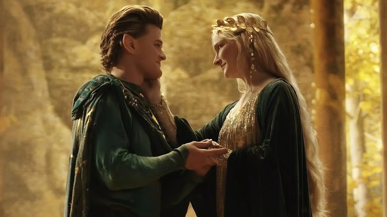 Galadriel touching Elrond's face in The Rings of Power