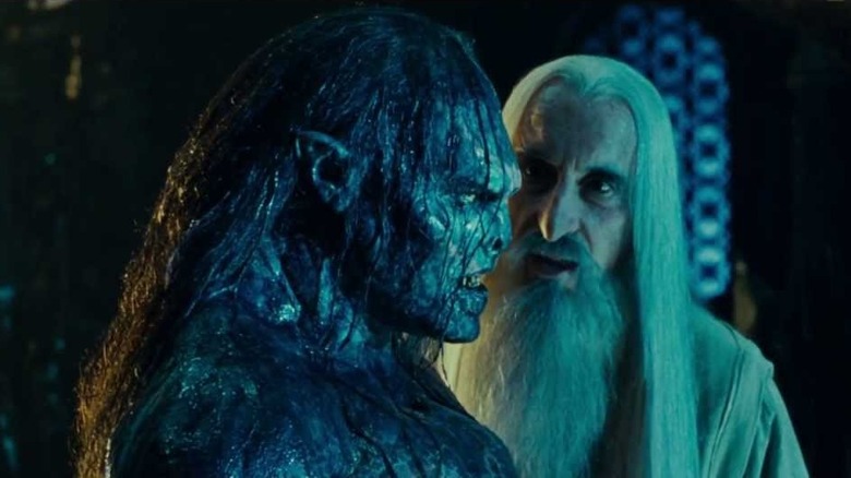 Saruman looks at Uruk-hai
