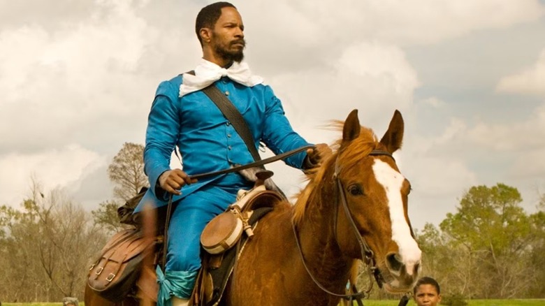 Django riding atop a horse in Django Unchained (2012)
