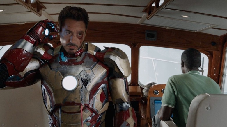 Tony Stark calling for backup in "Iron Man 3" (2013)