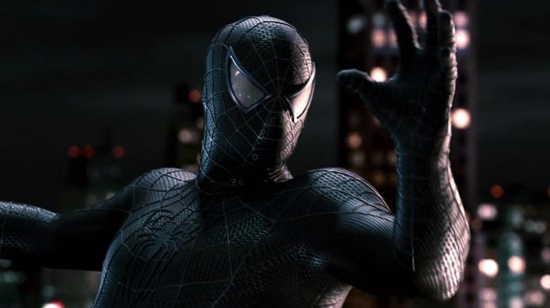 Peter Parker savoring his new, dimly-colored super suit in "Spider-Man 3" (2007)