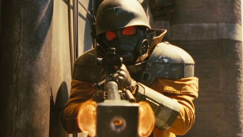 A New California Republic soldier firing a sniper rifle in "Fallout" Season 2