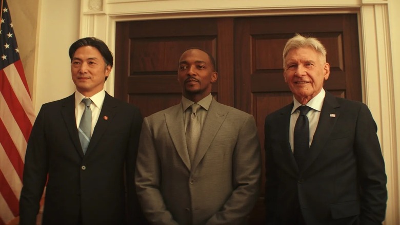 Sam Wilson standing with world leaders in Captain America: Brave New World (2026)