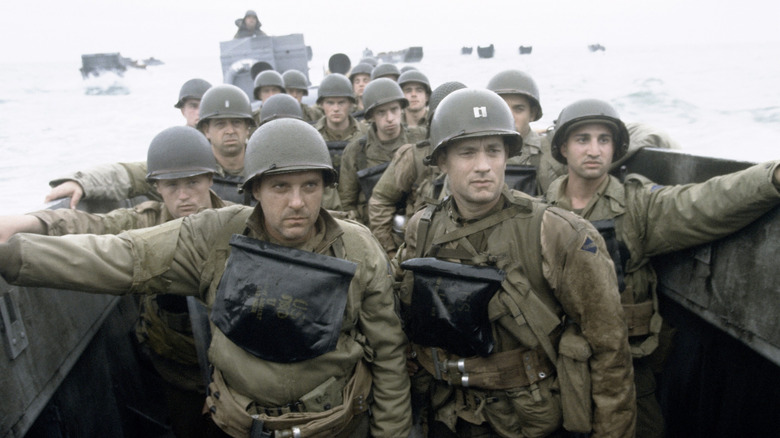 Captain Miller and his men preparing to land at Normandy in Saving Private Ryan