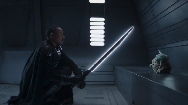 Moff Gideon wielding the Darksaber on The Mandalorian