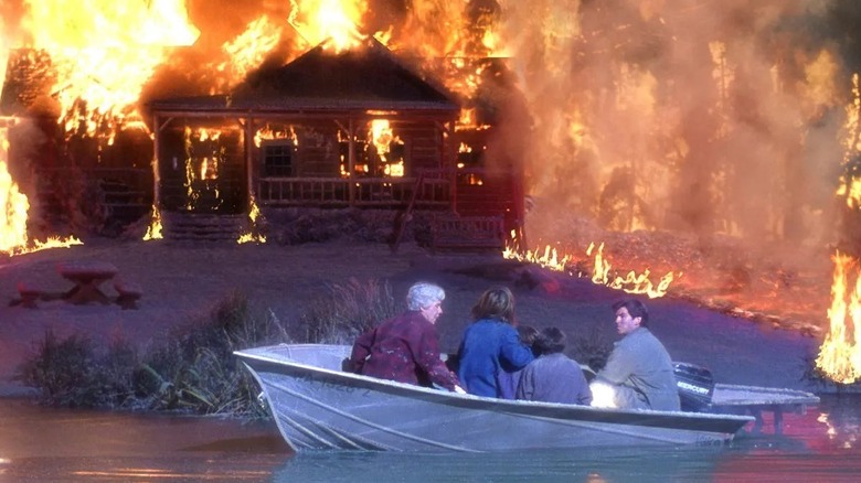 A house in flames in Dante's Peak (1997)