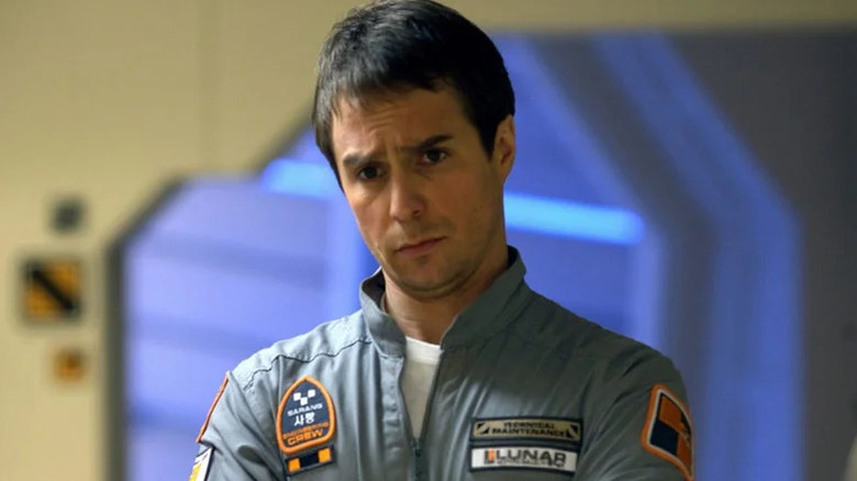 Sam Bell looking thoughtful on Moon
