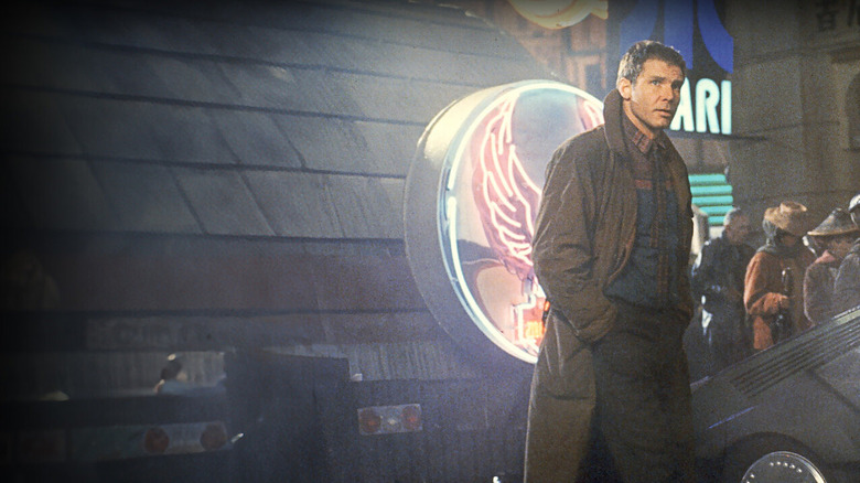 Deckard in downtown LA in Blade Runner (1982)