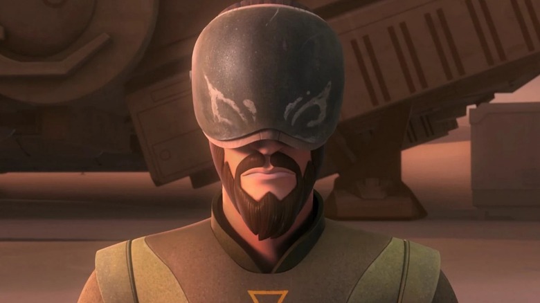 Kanan Jarrus meditating while wearing his blast shield in 