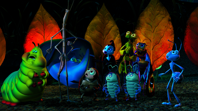 The main characters of A Bug's Life looking upward (1998)
