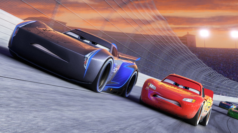 Jackson Storm outmatching Lightning McQueen in a race in Cars 3 (2017)