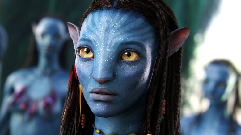 Neytiri looking sad standing in front of her peers in Avatar (2009)