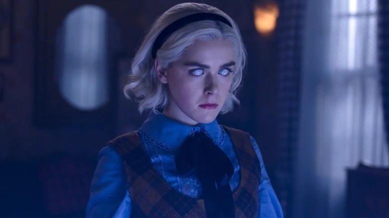 Sabrina Spellman with white eyes in "Chilling Adventures of Sabrina"