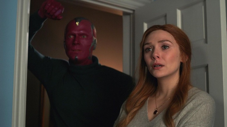 Vision and Wanda Maximoff saying good-bye to their kids in "WandaVision" (2021)
