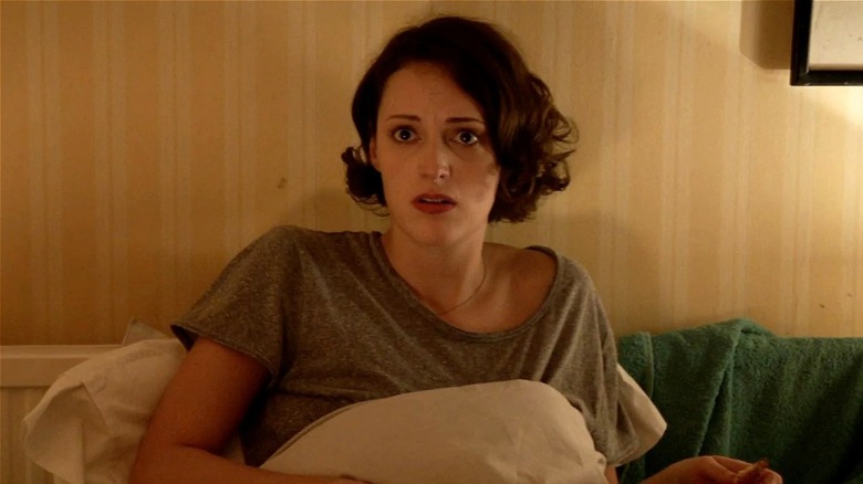 Fleabag in bed looking surprised on Fleabag