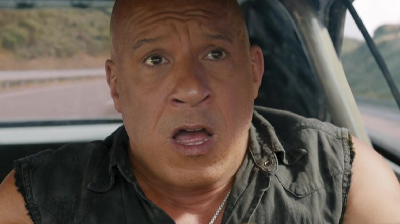 Vin Diesel's Dom Toretto with his mouth open in Fast X