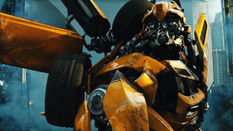 Bumblebee looking up during a battle in "Transformers: Dark of the Moon" (2011)